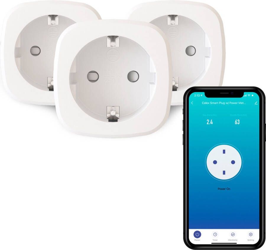 Calex Slimme Stekker Set van 3 stuks Energiemeter Smart Plug met App Bediening Werkt met Alexa en Google Home