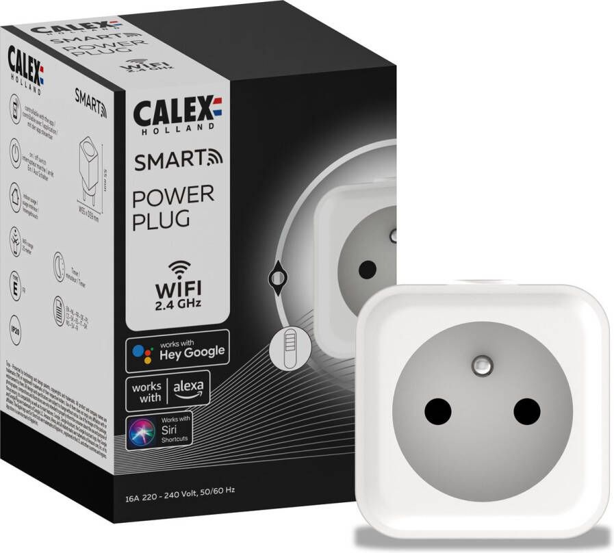 Calex Slimme Stekker Smart Plug (BE FR) WiFi Stopcontact met App Werkt met Alexa en Google Home Wit