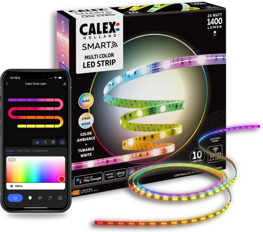 Calex Smart LED Strip 10M Slimme Lichtstrip RGBIC+CCT App bedienbaar Binnengebruik 24W