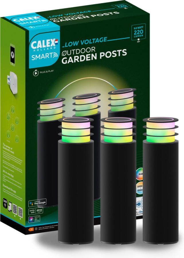 Calex Smart Outdoor 24v Tuinverlichting Set van 3 Slimme Grondspots Sokkellamp met RGB en Warm Wit Licht Zwart