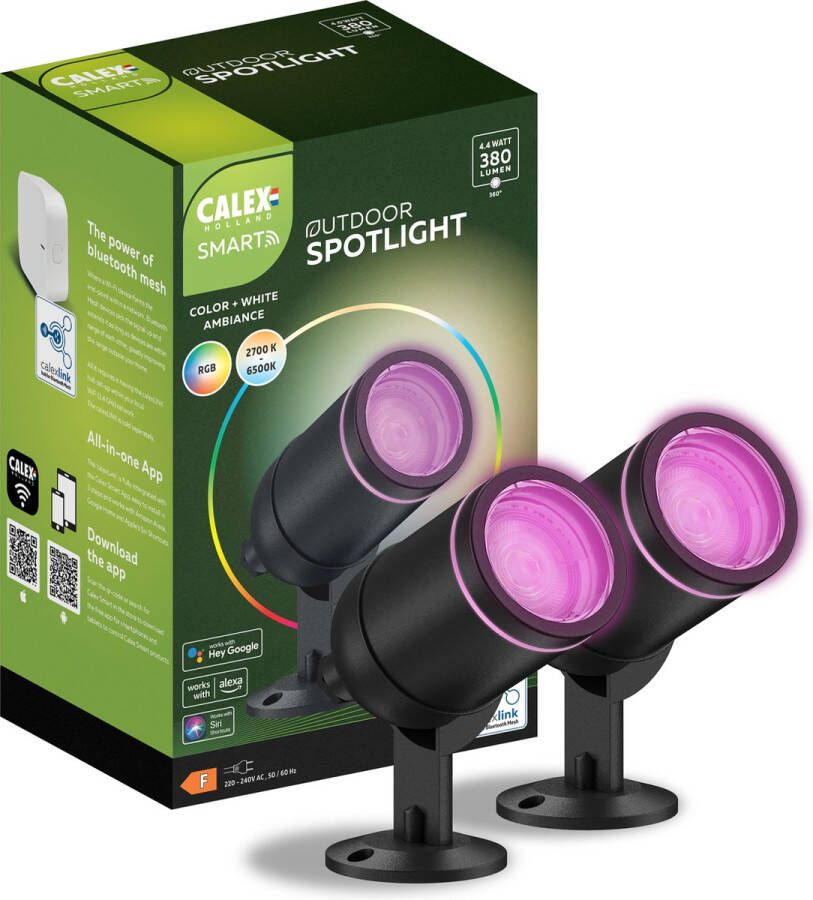 Calex Smart Outdoor LED Buitenlamp Set van 2 stuks Slimme Grondspot RGB en Warm Wit Licht 4W Zwart