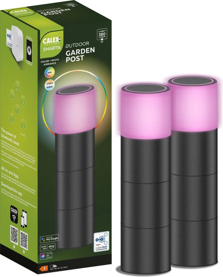 Calex Smart Outdoor LED Buitenlamp Set van 2 stuks Slimme Grondspot Sokkellamp RGB en Warm Wit Licht- 4W Zwart