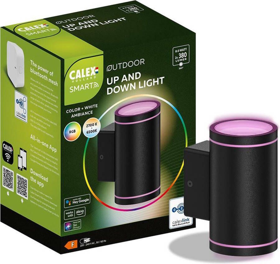 Calex Smart Outdoor LED Buitenlamp Slimme Up & Down Wandlamp RGB en Warm Wit Licht 4W Zwart