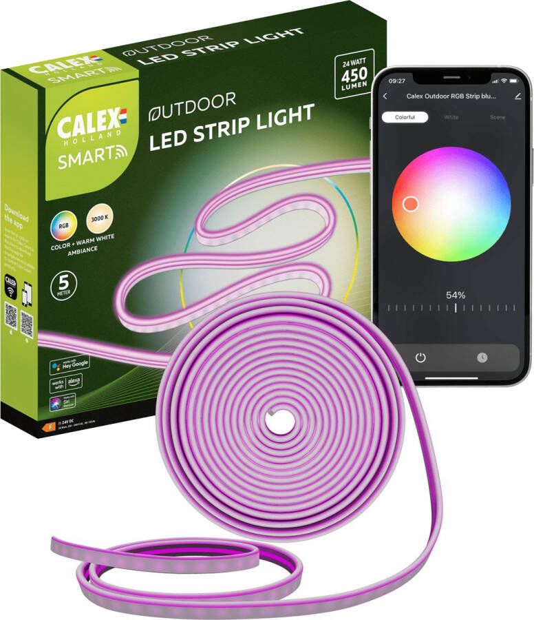 Calex Smart Outdoor LED Strip 5 meter Voor Buiten Met App Buitenverlichting RGB en Warm Wit Slimme Lichtstrip