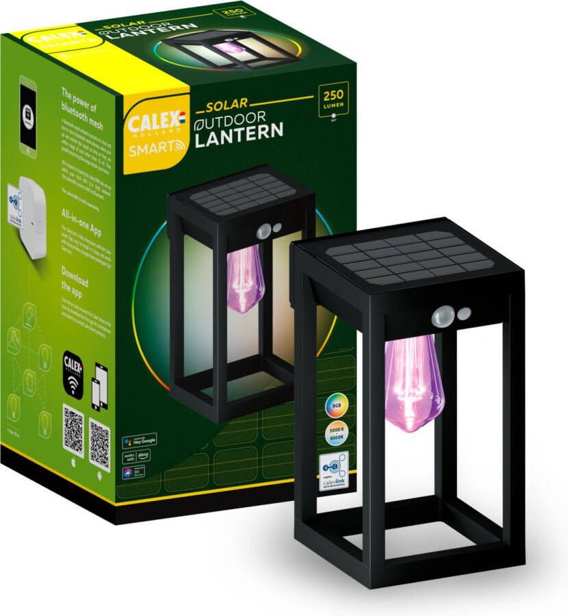 Calex Smart Outdoor Solar Buitenlamp Slimme Wandlamp Lantaarn RGB en Warm Wit Buitenverlichting Zwart