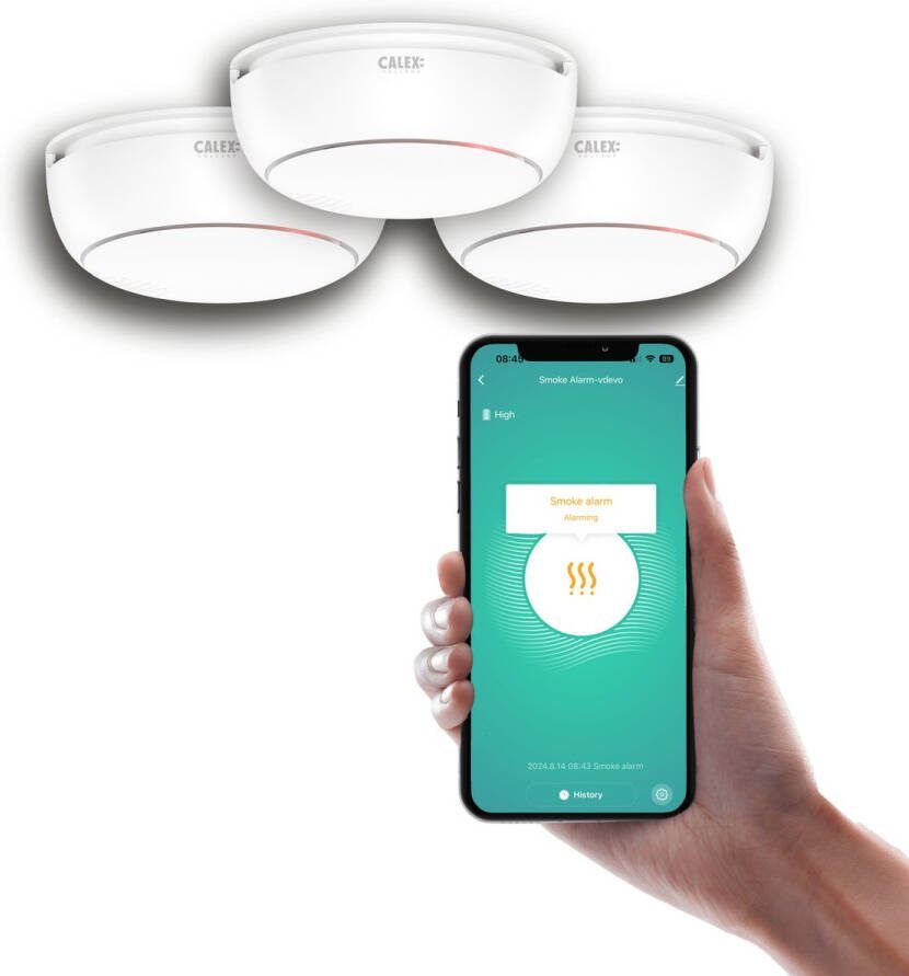 Calex Smart Rookmelder 3 Stuks 5 jaar batterij Slimme rookmelder WiFi Smart brandmelder met App Melding via mobiel