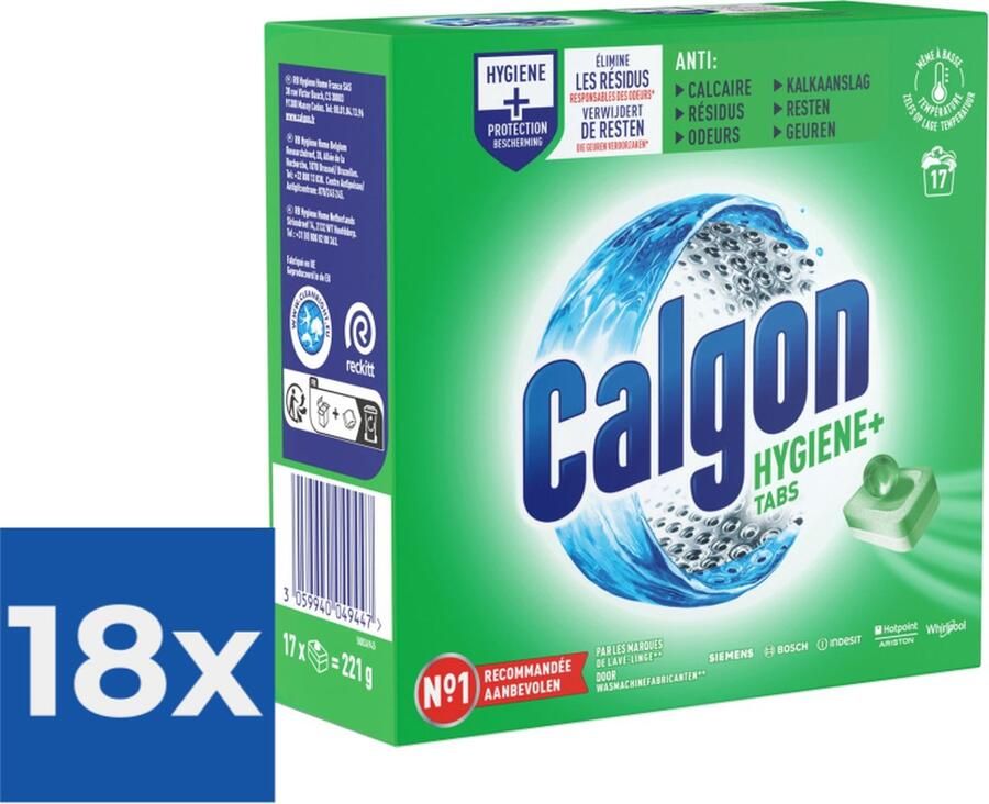 Calgon Wasmiddel tabs Hygiëne+ anti kalk 17 tabs Voordeelverpakking 18 stuks