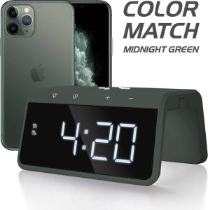 Caliber Digitale Wekker met Draadloze Oplader Dual Alarmklok met Wake Up Light Midnight Green (HCG019QI-MG)
