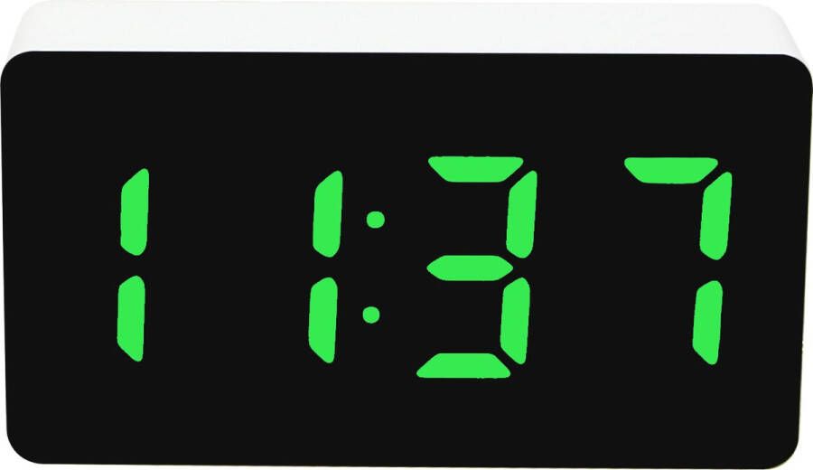 Caliber Kleine Wekker Digitale Klok Geschikt als kinderwekker Slaapkamer Automatisch dimmen 3 Alarmen Groen Display Wit (HCG01G)