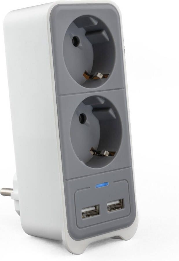 Caliber Stopcontact splitter Stekkerdoos Verdeelstekker 2-voudig met 2 USB poorten Overspanningsbeveiliging (HPS1202U)