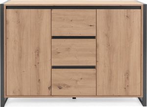 Anders DENVER Buffetkast met 2 deuren en 3 lades Ambachtelijk eiken decor Antraciet L 120 x D 40 x H 88 cm