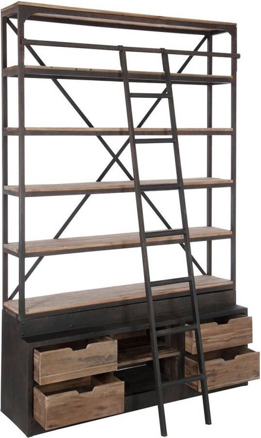 CaliCosy Industriële stijl 5-verdiepingen plank met ladder Zwart L160 x B45 x H243 cm