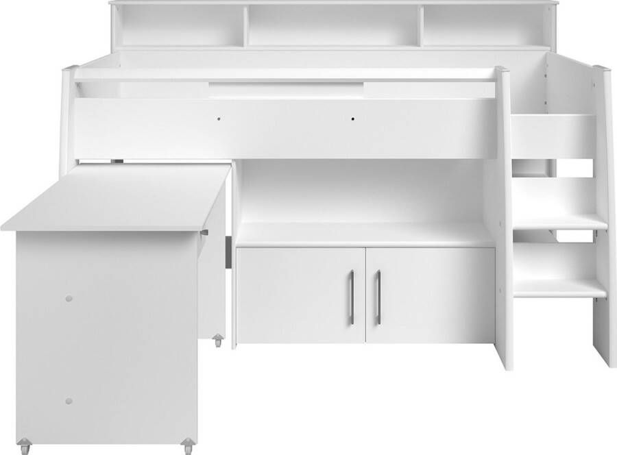 PARISOT DAVE Combinatie kinderbed met eigentijds bureau wit decor Sommier inbegrepen -l90 x L200 cm