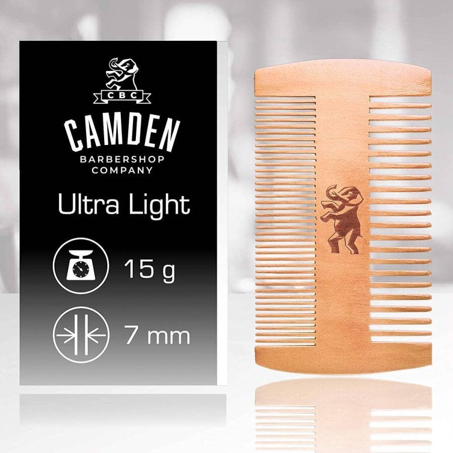 Camden Barbershop Company Ultralichte baardkam van ● perenhout ● incl. koffer ● voor dagelijkse baardonderhoud & aanbrengen van baardolie baardbalsem