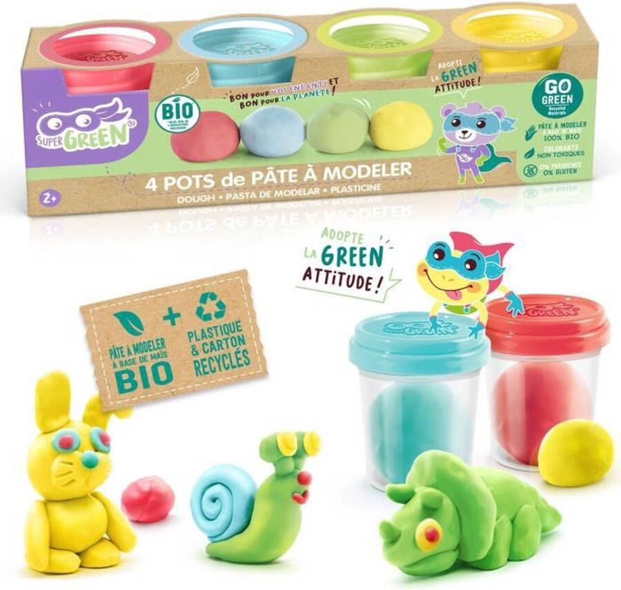 Canal toys SUPER GROEN Kit van 4 potten met biologische boetseerklei