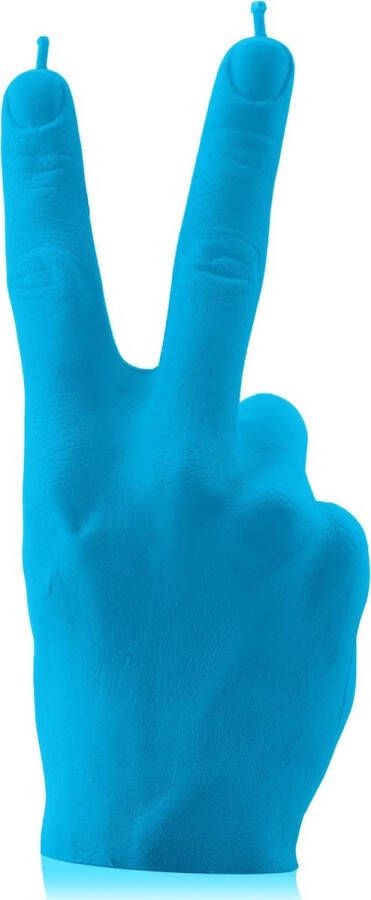 Candellana Fluorescerend Blauwe gelakte figuurkaars design: Hand Peace Hoogte 21 cm (30 uur)