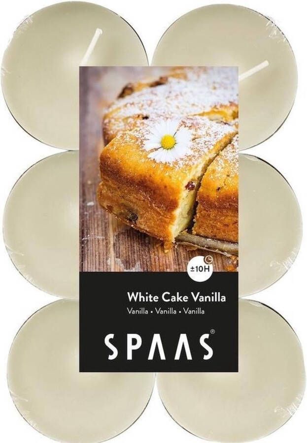 Candles by Spaas 12x Maxi geurtheelichtjes White Cake Vanilla 10 branduren Geurkaarsen cake vanille geur Grote waxinelichtjes