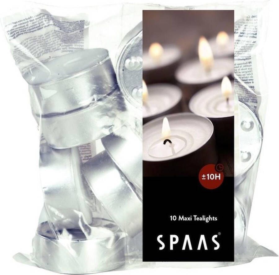 Candles by Spaas 50x stuks Witte maxi theelichtjes waxinelichtjes 10 branduren in zak Geurloze kaarsen
