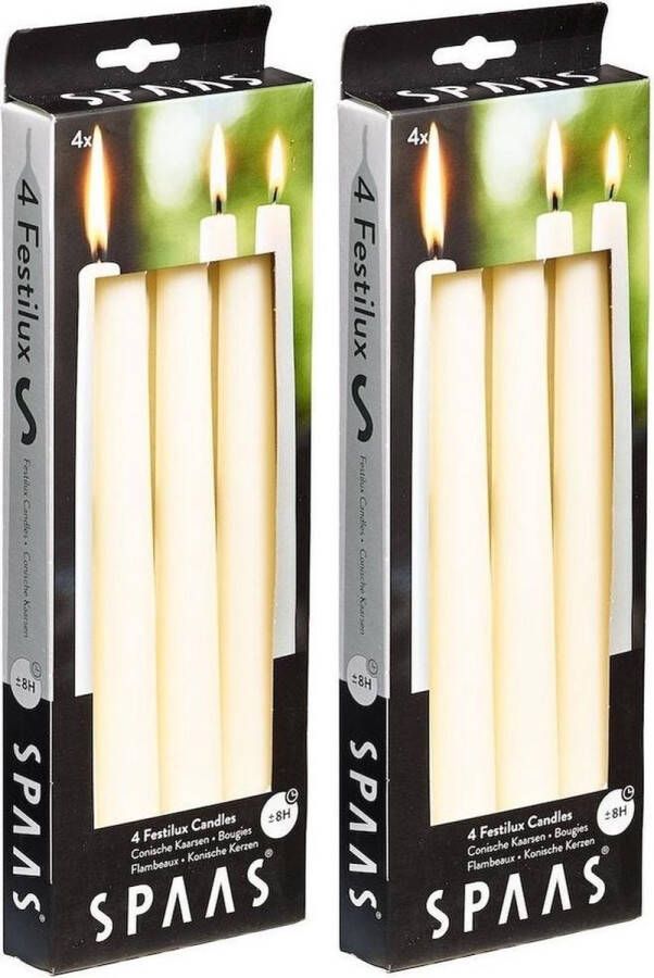 Candles by Spaas 8x Ivoorwitte dinerkaarsen 25 cm 8 branduren Geurloze kaarsen Dinerkaarsen tafelkaarsen kandelaarkaarsen