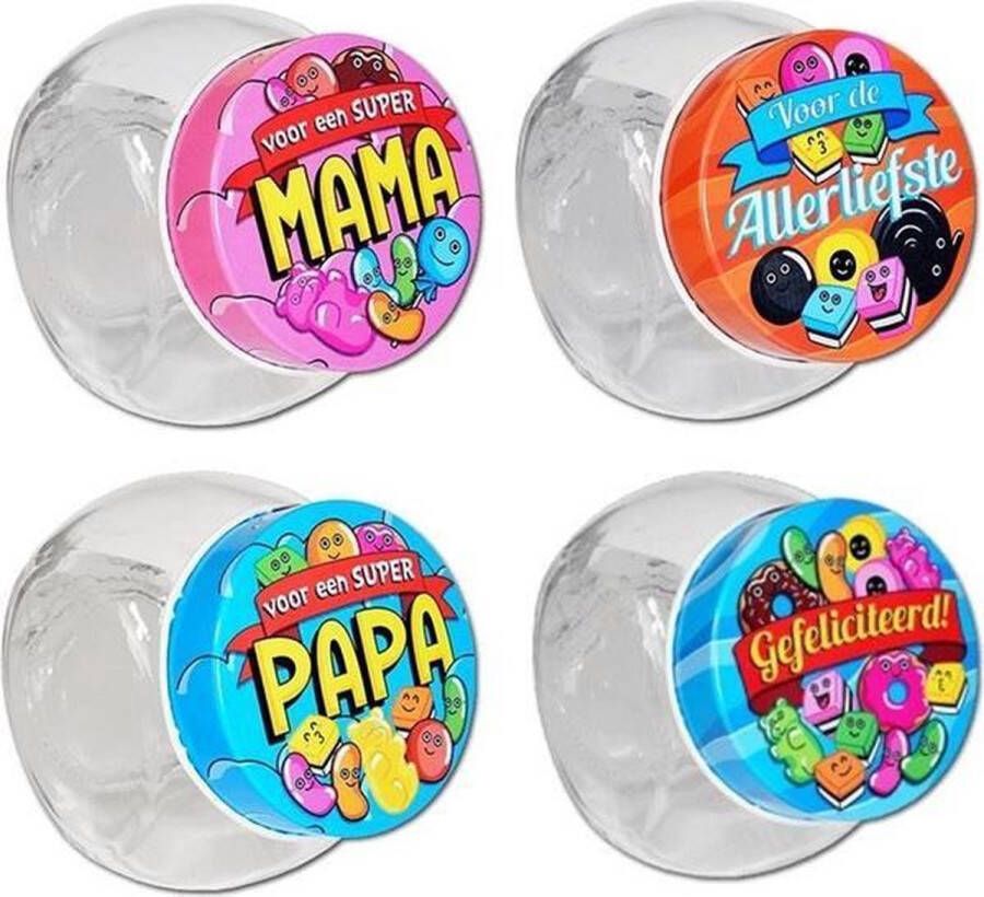 Candy Jars Partij van 16 snoeppotjes paperdreams mama papa gefeliciteerd allerliefste snoep snoeppot glas direct leverbaar nieuw candy hersluitbaar