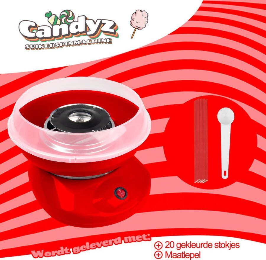 Candyz Suikerspinmachine Suikerspinmachines Mini Suikerspin Suikerspinmaker Voor Feestjes en partijen Kinderfeestje Cotton Candy Kunststof Rood