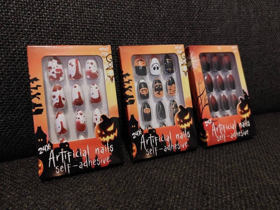 Canenco Halloween Kunstnagels 3 verschillende soorten Set van 72 kunstnagels Halloween-stijl Halloween Plaknagels Zelfklevende Halloween-kunstnagels