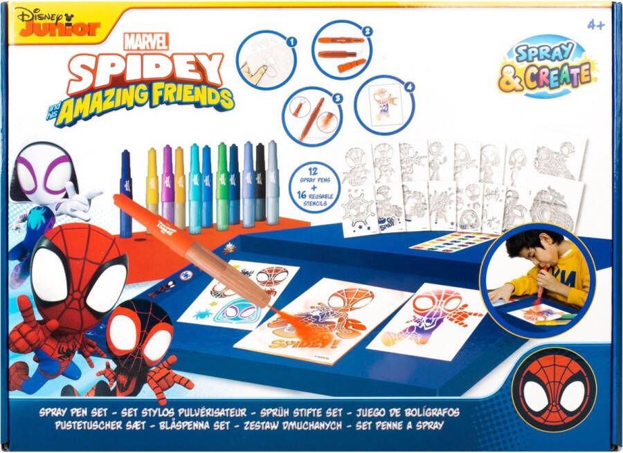 Canenco Marvel Spidey and his Amazing Friends Spray Pen Set Deluxe (SP22368) Kleurstiften voor Kinderen Tekenset met Gekleurde Pennen en Tekensjablonen