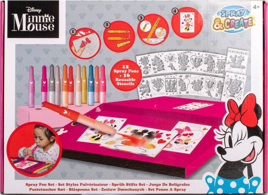 Canenco Minnie Mouse Spray Pen Set Deluxe (MM22368) Kleurstiften voor Kinderen Tekenset met Gekleurde Pennen en Tekensjablonen