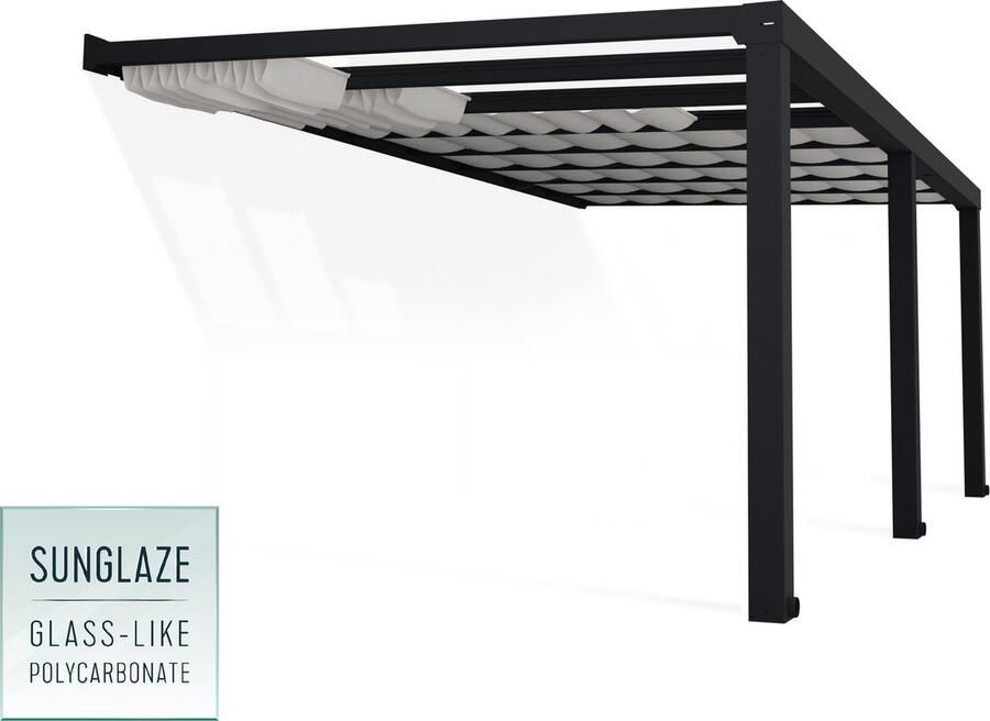 Canopia Stockholm Schaduwgordijn Overkapping Terrasoverkapping Pergola Terrasoverkapping Polycarbonaat Aluminium 3.4X5.9 m Wit