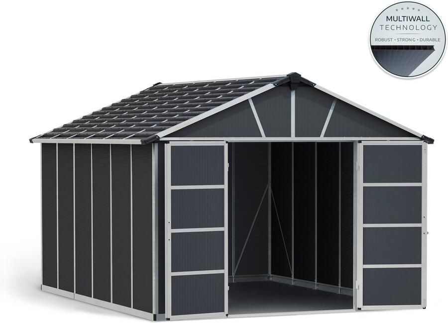 Canopia Yukon Tuinhuis met vloer Tuinschuur Ultra Duurzaam Polycarbonaat Grijs 395X332X252 cm