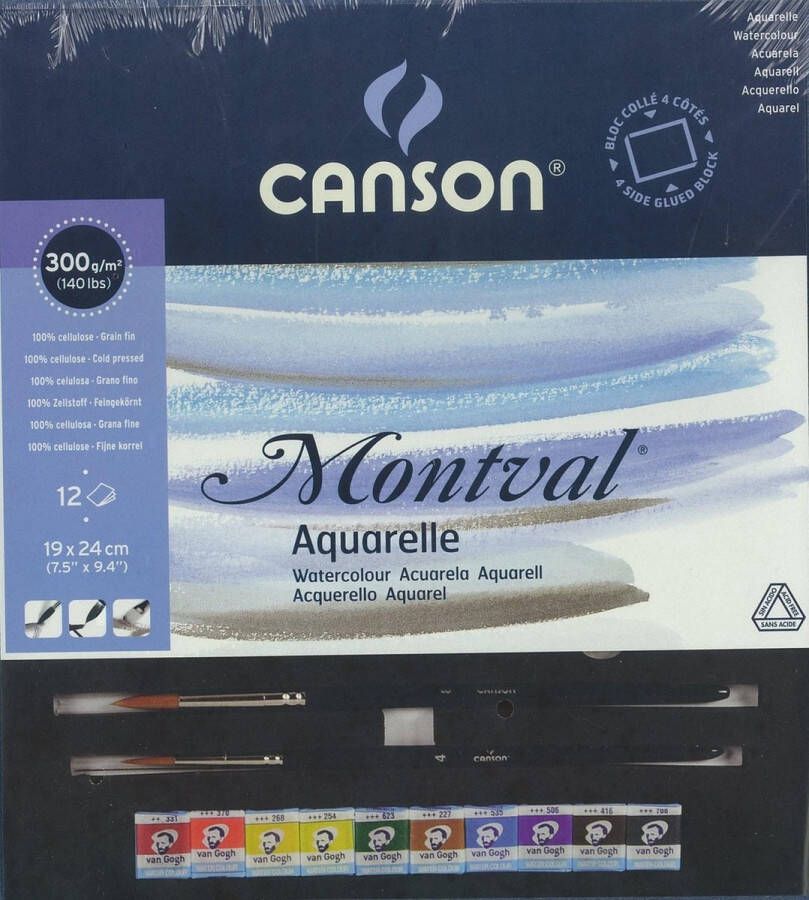 Canson Aquarel Box 16 aquarel blokjes + Aquarelblok 300 gr. + penselen 400015767