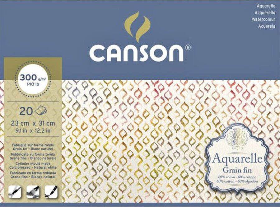Canson Aquarelblok 23x31cm 20V 300gr fijn gelijmd