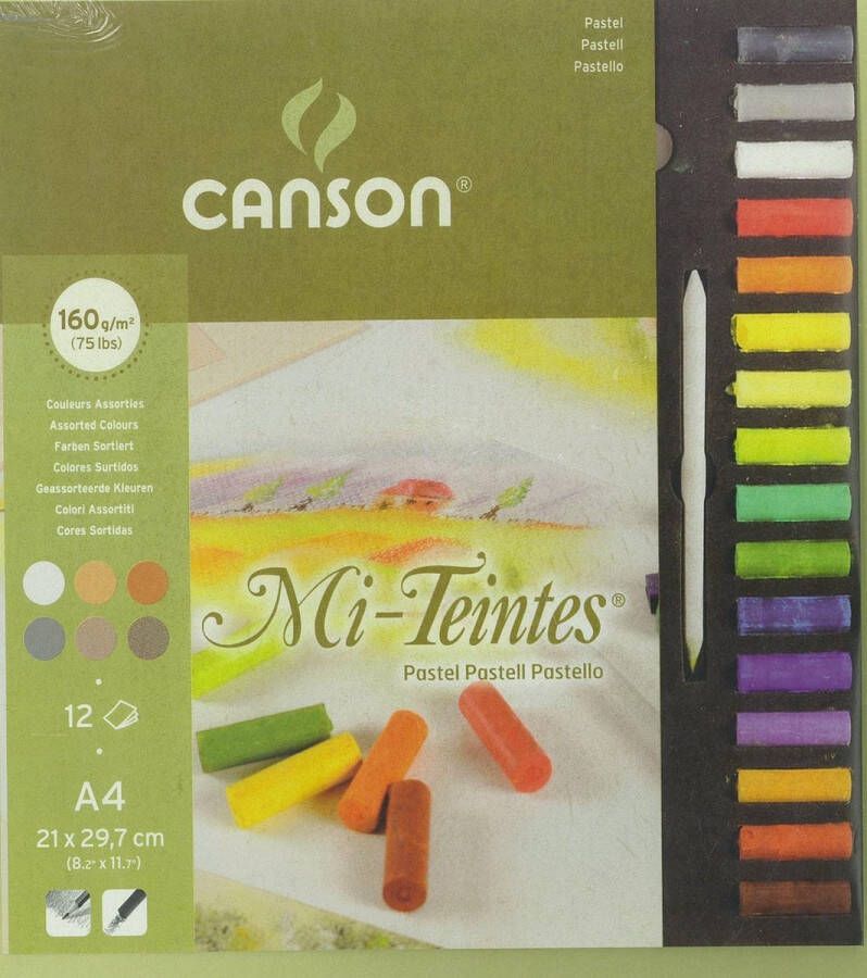 Canson pastel box 12 pastels + tekenblok 160 gr. 400015738