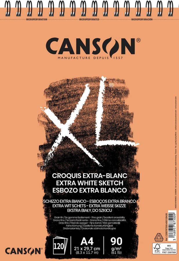 Canson schetsblok XL Extra White ft 21 x 29 7 cm (A4) 5 stuks