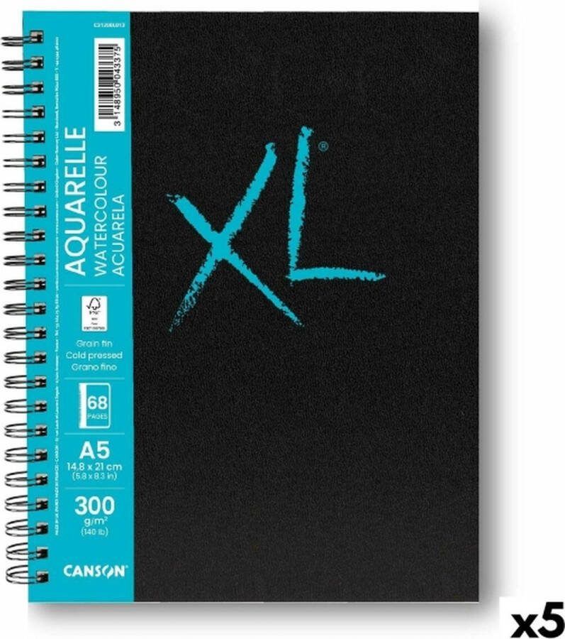 Canson XL aquarelle tekenblok met 34 vellen a5 formaat 5 STUKS (13 euro per stuk) 300 g m² in het heldere wit 148 x 210 mm