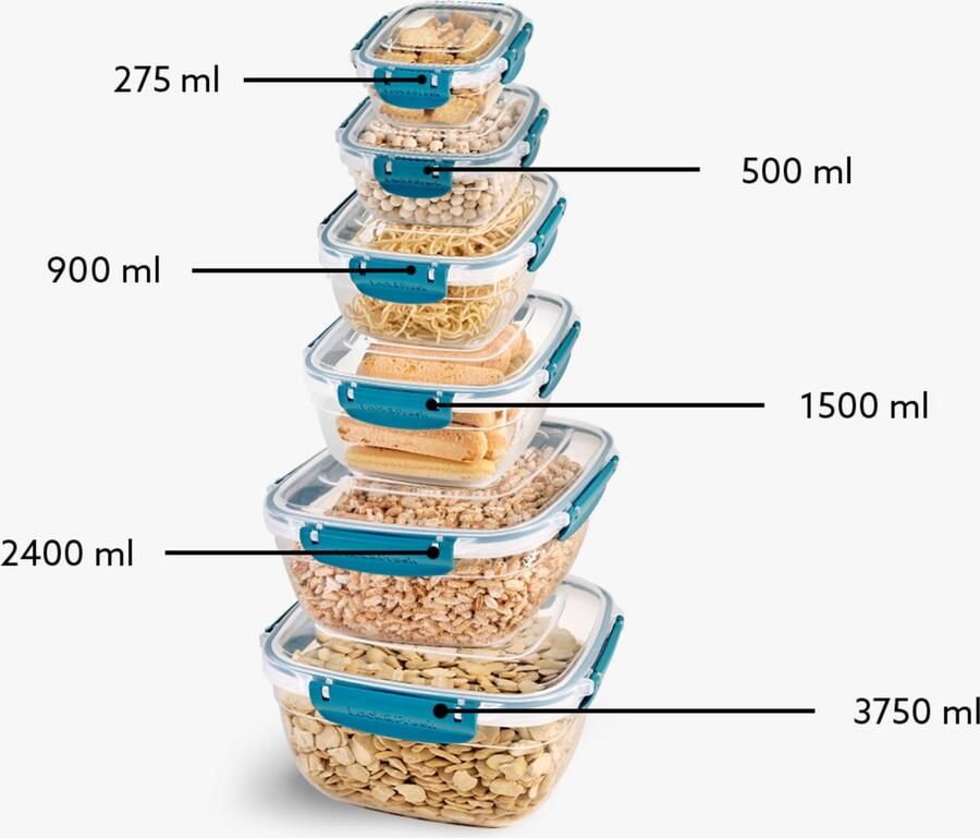 Cansway Vershoudbakjes Set 6 Delig Vierhoekig Met 100% Luchtdichte Deksel 4 Zijden Vergrendeld Lekvrij Geschikt Voor Koelkast Diepvies Vaatwasser en Magnetron BPA Free Voedselcontainer Nestbaar Lichtblauw