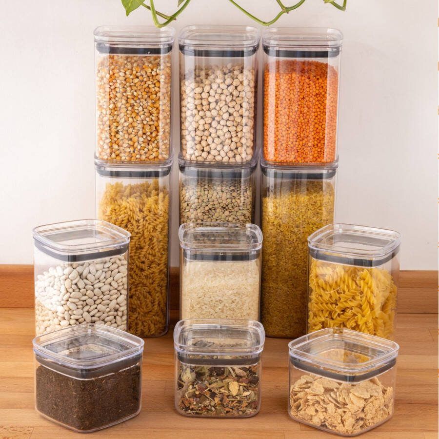 Cansway Voorraadpotten Set 12 Delig Luchtdichte Deksel Vershoudbakjes Voedselopbergers Snoeppotten Keukenaccesoires Praktisch BPA Free
