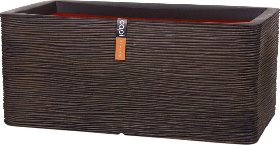 Capi Europe Bloembak rechthoek Rib NL 73x39x32 Donkerbruin Opening Ø31 Bloempot voor binnen en buiten Levenslang garantie Breukbestendig 100% Recyclebaar CO2 Neutraal geproduceerd KDBR963