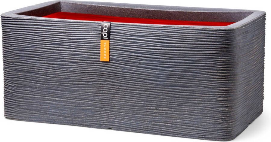 Capi Europe Bloembak rechthoek Rib NL 73x39x32 Donkergrijs Opening Ø31 Bloempot voor binnen en buiten Levenslang garantie Breukbestendig 100% Recyclebaar CO2 Neutraal geproduceerd KDGR963