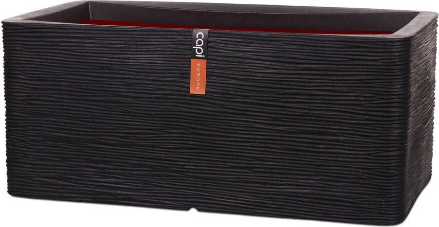 Capi Europe Bloembak rechthoek Rib NL 73x39x32 Zwart Opening Ø31 Bloempot voor binnen en buiten Levenslang garantie Breukbestendig 100% Recyclebaar CO2 Neutraal geproduceerd KBLR963