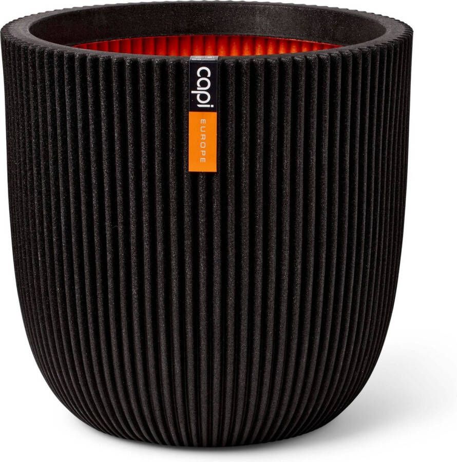 Capi Europe Bloempot bol Groove NL 35x34 Zwart Opening Ø29 Bloempot voor binnen en buiten Levenslang garantie Breukbestendig 100% Recyclebaar CO2 Neutraal geproduceerd KGVBL932