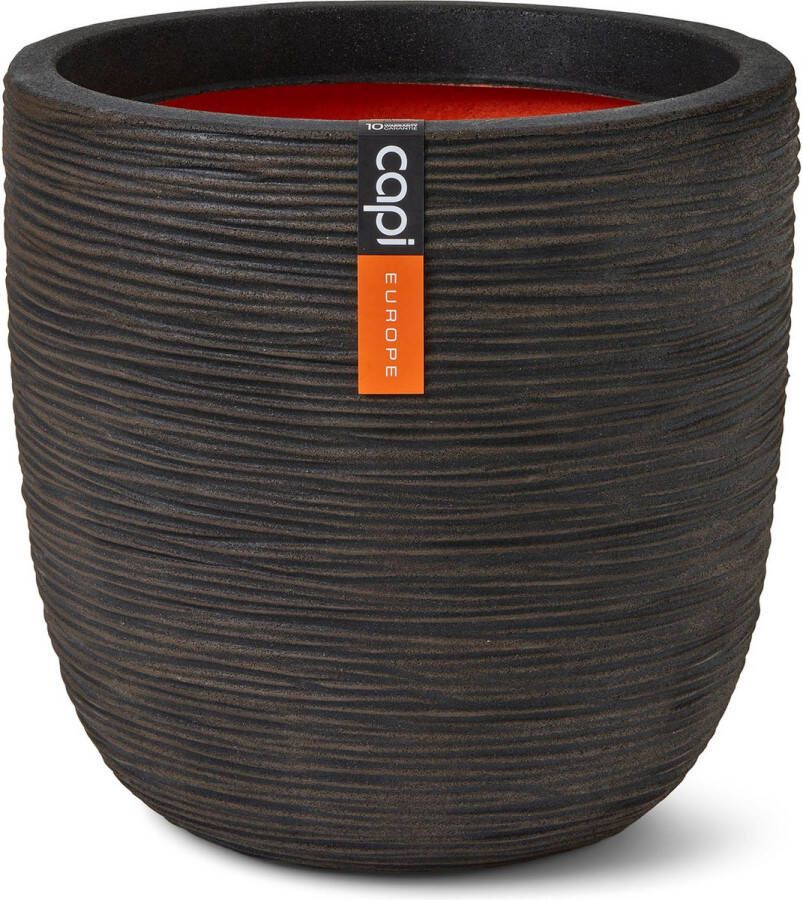Capi Europe Bloempot bol Rib NL 35x34 Donkerbruin Opening Ø29 Bloempot voor binnen en buiten Levenslang garantie Breukbestendig 100% Recyclebaar CO2 Neutraal geproduceerd KDBR932
