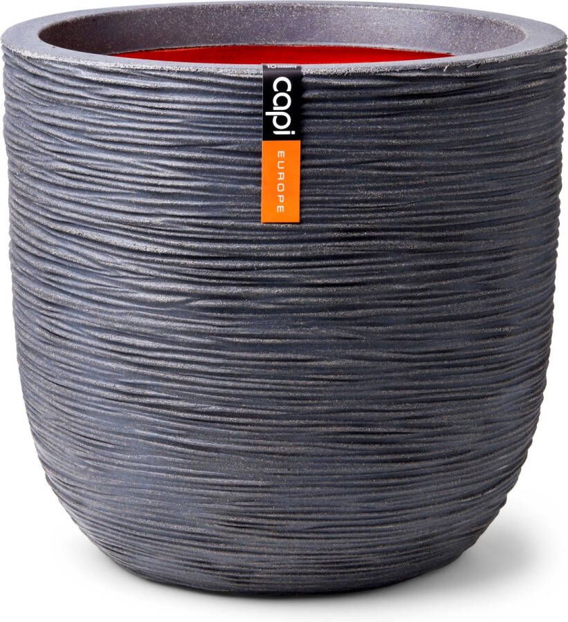 Capi Europe Bloempot bol Rib NL 35x34 Donkergrijs Opening Ø29 Bloempot voor binnen en buiten Levenslang garantie Breukbestendig 100% Recyclebaar CO2 Neutraal geproduceerd KDGR932