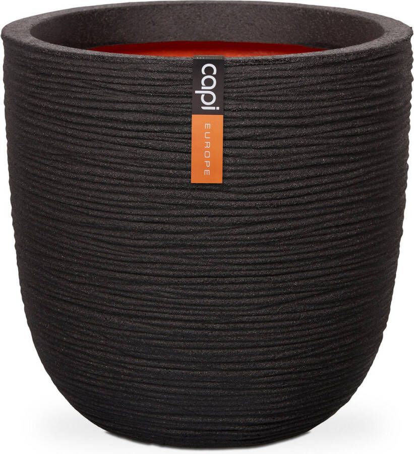 Capi Europe Bloempot bol Rib NL 35x34 Zwart Opening Ø29 Bloempot voor binnen en buiten Levenslang garantie Breukbestendig 100% Recyclebaar CO2 Neutraal geproduceerd KBLR932
