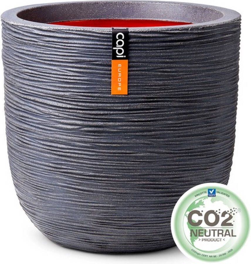 Capi Europe Bloempot bol Rib NL 43x41 Donkergrijs Opening Ø35 Bloempot voor binnen en buiten Levenslang garantie Breukbestendig 100% Recyclebaar CO2 Neutraal geproduceerd KDGR933