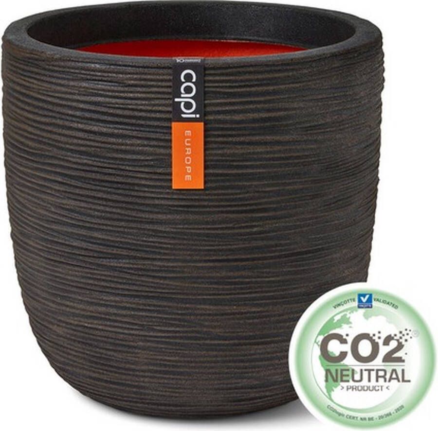 Capi Europe Bloempot bol Rib NL 55x53 Donkerbruin Opening Ø46 Bloempot voor binnen en buiten Levenslang garantie Breukbestendig 100% Recyclebaar CO2 Neutraal geproduceerd KDBR935
