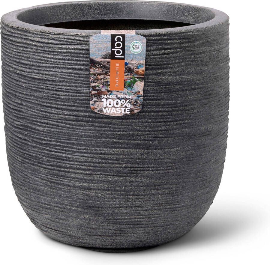 Capi Europe Bloempot bol Waste Rib NL 35x34 Terrazzo grijs Opening Ø29 Bloempot voor binnen en buiten Levenslang garantie Breukbestendig 100% Recyclebaar CO2 Neutraal geproduceerd KTGR932