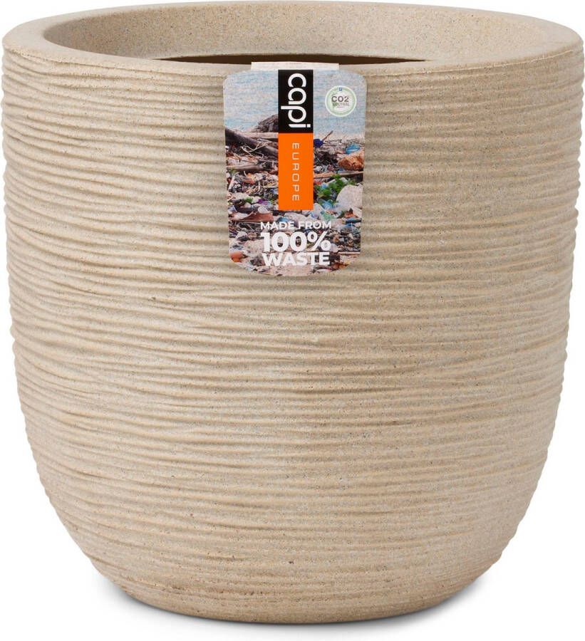 Capi Europe Bloempot bol Waste Rib NL 43x41 Terrazzo beige Opening Ø35 Bloempot voor binnen en buiten Levenslang garantie Breukbestendig 100% Recyclebaar CO2 Neutraal geproduceerd KTBR933