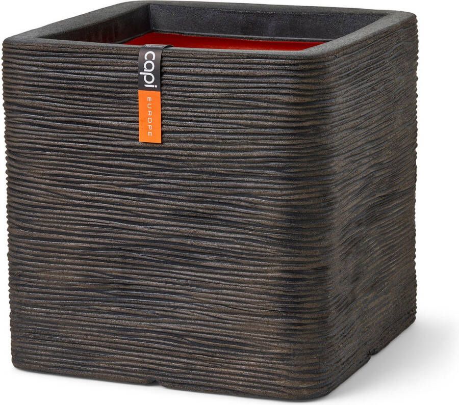 Capi Europe Bloempot vierkant Rib NL 30x30 Donkerbruin Opening Ø24 Bloempot voor binnen en buiten Levenslang garantie Breukbestendig 100% Recyclebaar CO2 Neutraal geproduceerd KDBR902