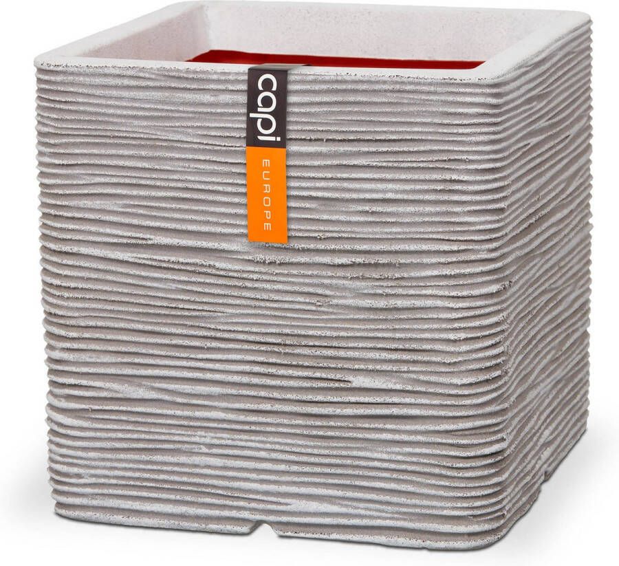Capi Europe Bloempot vierkant Rib NL 30x30 Ivoor Opening Ø24 Bloempot voor binnen en buiten Levenslang garantie Breukbestendig 100% Recyclebaar CO2 Neutraal geproduceerd KOFI902